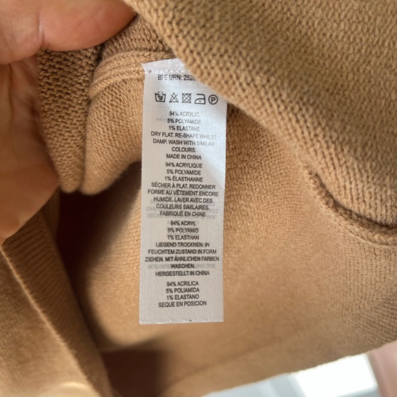 NWOT French Connection Babysoft Knit Camel Tan Balloon Sleeve Sweater Mini Dress - Picture 6 of 10